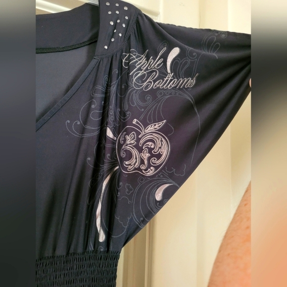 Rare Apple Bottoms Smocked Black Silver Winged Romper Size Large - Picture 9 of 11